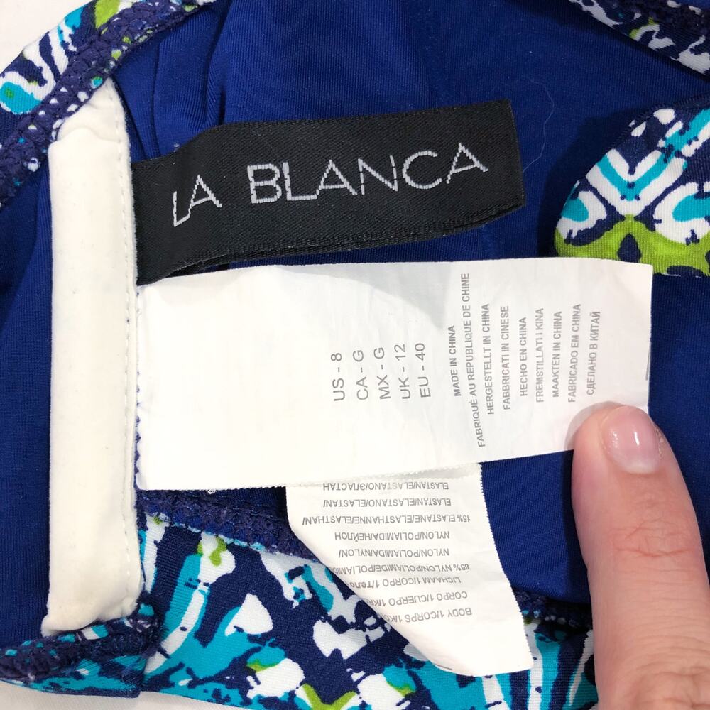 La Blanca Blue Tuvalu Tapa Front Tie 2 Piece Bikini Swim Set - Picture 4 of 7